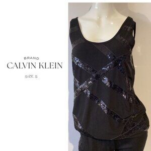 CALVIN KLEIN SZ XS Poly/Spandex Black Sequined Tank Top Blouse Shirt